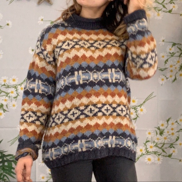 Vintage Sweaters - Vintage Nordic fair isle knitted sweater